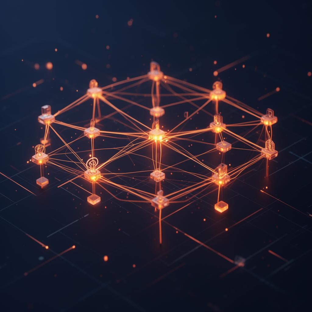 Glowing AI agentic network with connected nodes